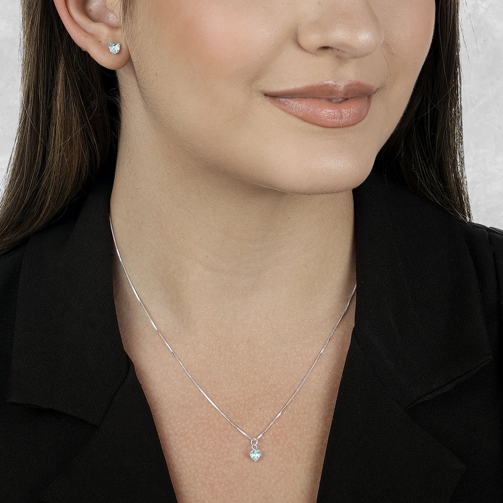 Conjunto de Coração Azul em Zircônia Prata 925 - Galeria