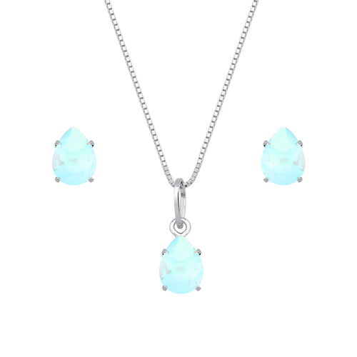 Conjunto de Gota Azul em Zircônia Prata 925