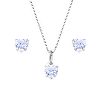 Conjunto de Coração Roxo em Zircônia Prata 925