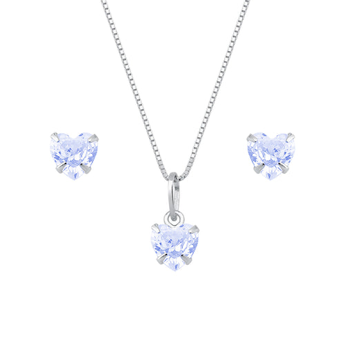 Conjunto de Coração Roxo em Zircônia Prata 925