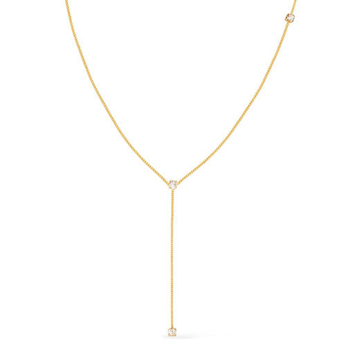 Colar Dourado Gravatinha com Pontos de Luz em Zircônia