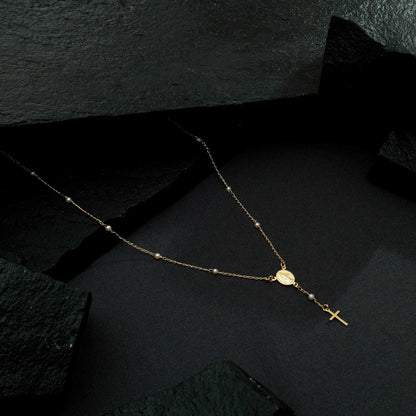 Colar Dourado Religioso Terço Cruz e Pérolas - Galeria