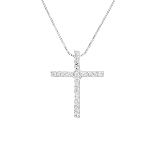 Colar de Cruz Cravejada de Zircônias em Prata 925
