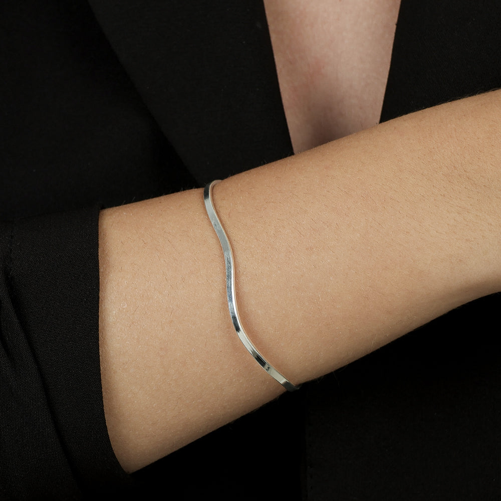 Pulseira Bracelete Ondulado em Prata 925 - Galeria