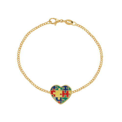 Pulseira Dourada Autismo Formato Coração