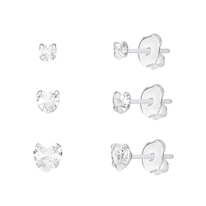 Trio de Ponto de Luz de Coração em Prata 925