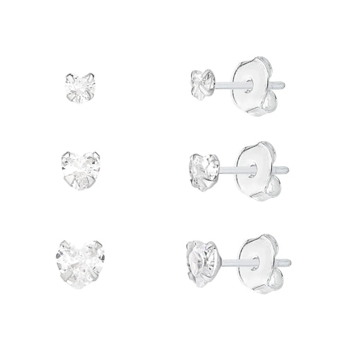 Trio de Ponto de Luz de Coração em Prata 925