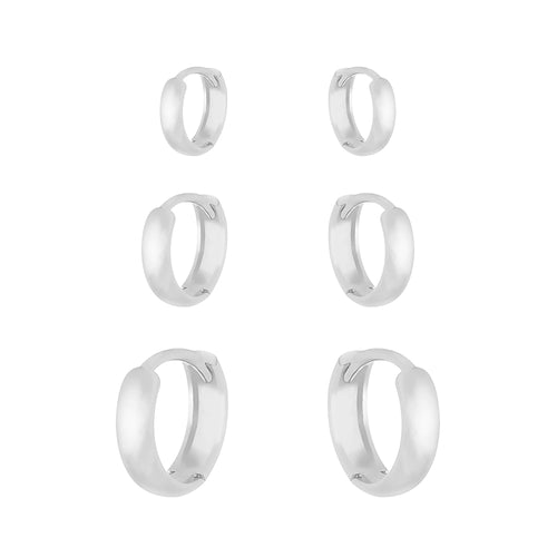 Trio de Argolas Lisas em Prata 925